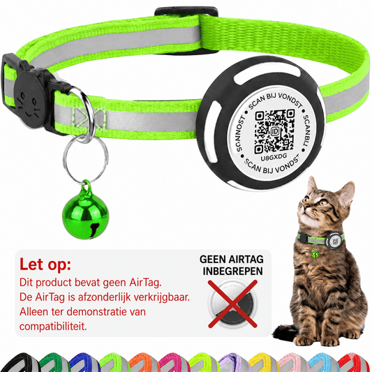 Aero Kattenhalsband | Reflecterend met AirTag Houder en QR-code Veiligheid - Hebbr