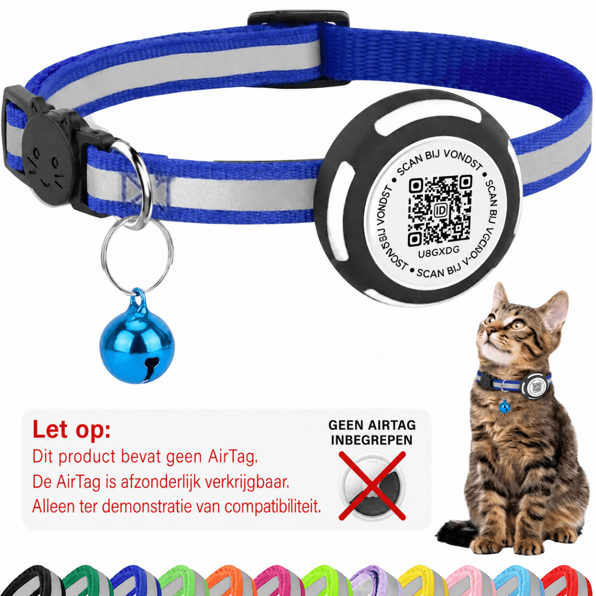 Aero Kattenhalsband | Reflecterend met AirTag Houder en QR-code Veiligheid - Hebbr
