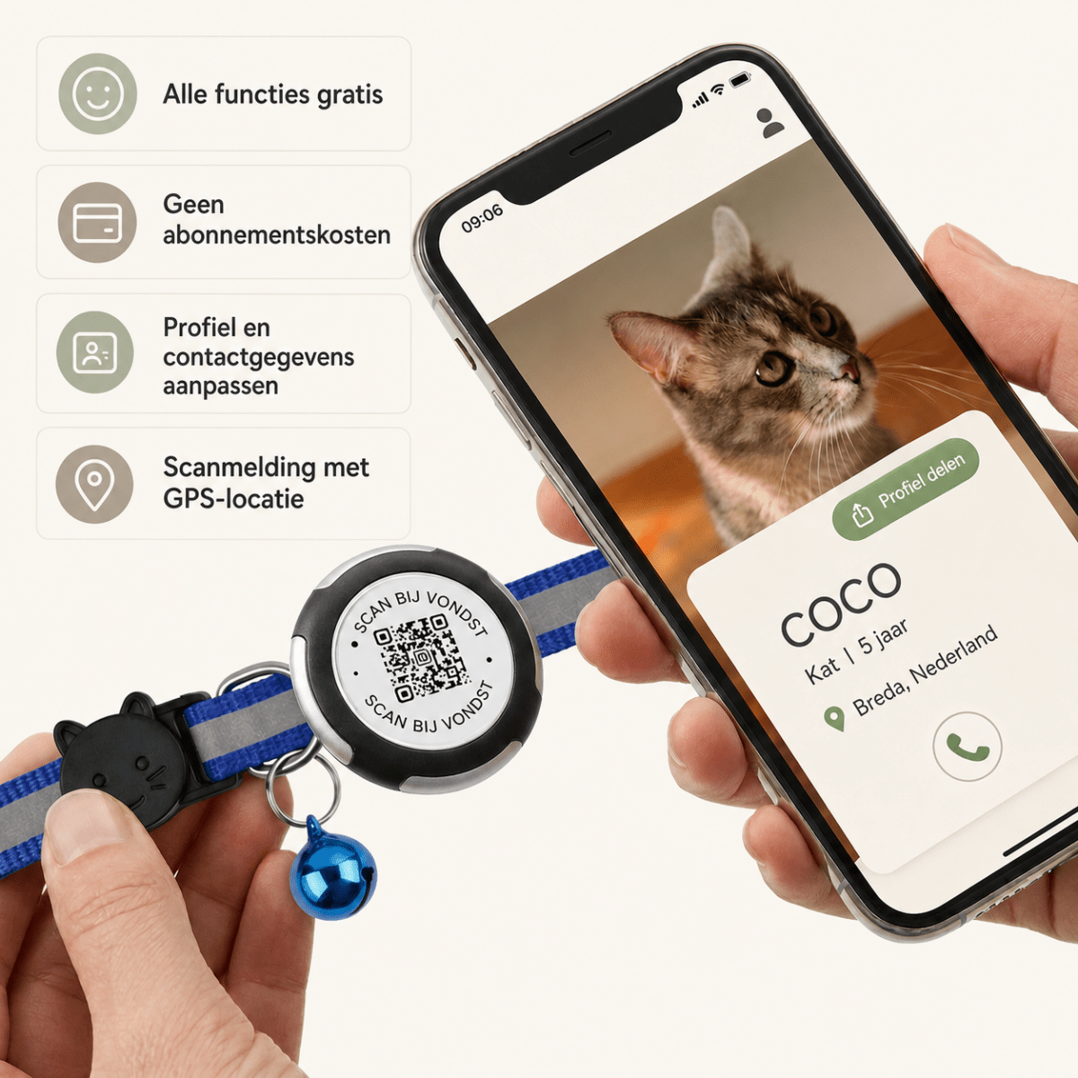 Aero Kattenhalsband | Reflecterend met AirTag Houder en QR-code Veiligheid - Hebbr