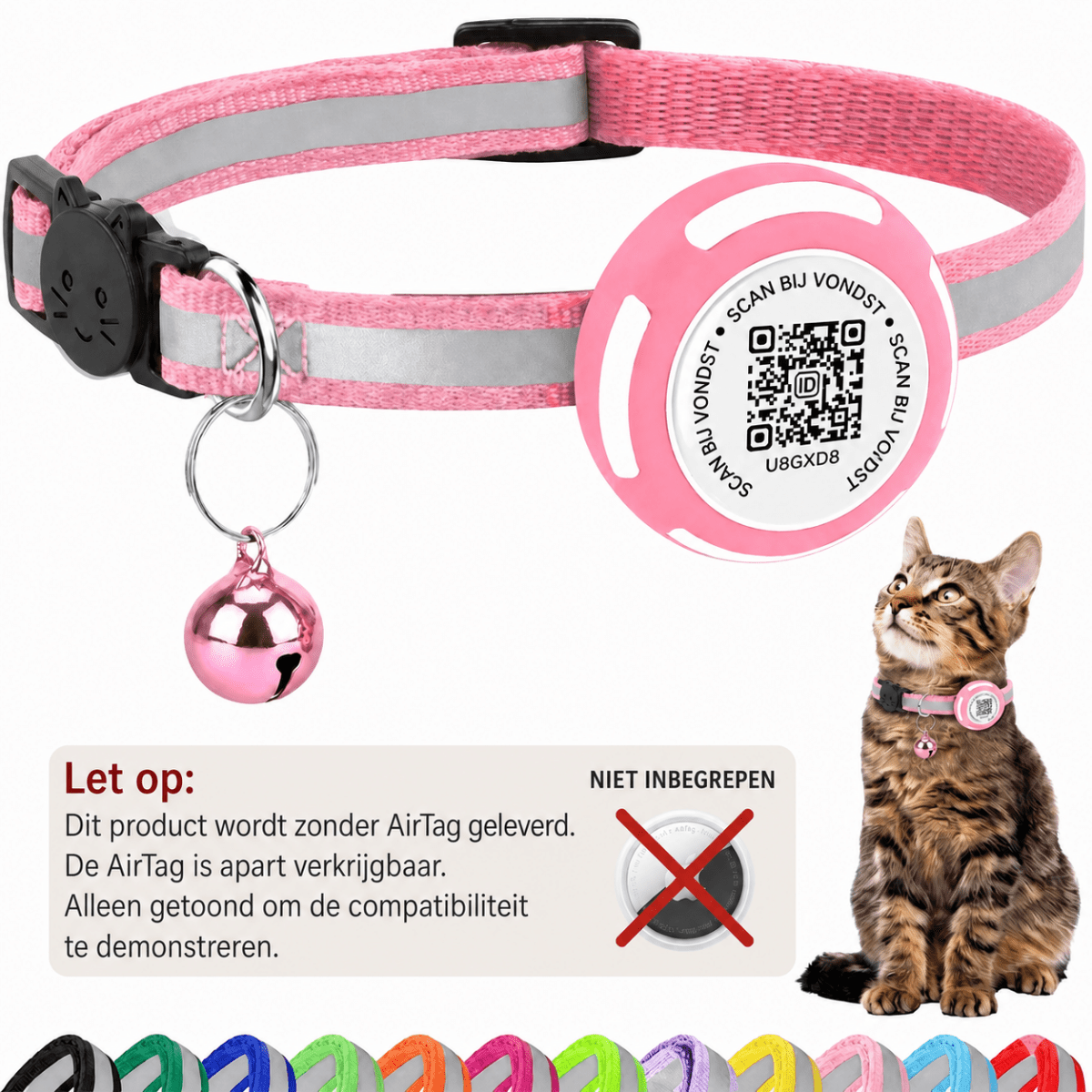 Aero Kattenhalsband | Reflecterend met AirTag Houder en QR-code Veiligheid - Hebbr