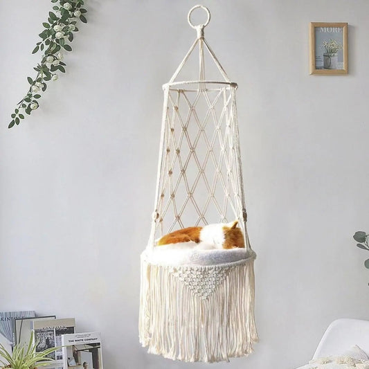 Comfortabele Hangmand voor Katten – Katoen, Lichtblauw Kussen, Verstelbaar 30 - 50 cm - Hebbr