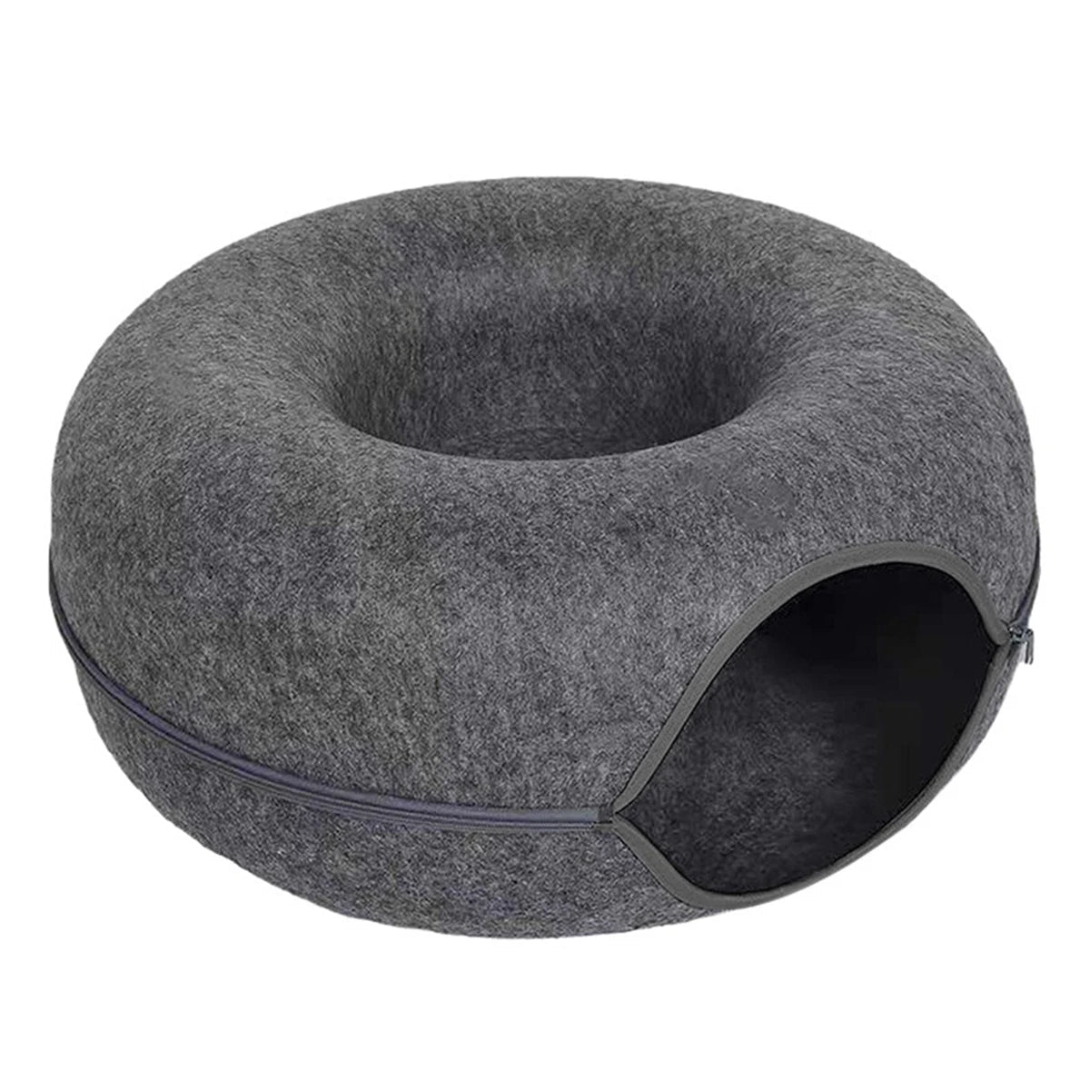 Donut kattenbed van vilt met ademgat - 2 - in - 1 tunnel voor katten en interactieve speeltjes - Hebbr