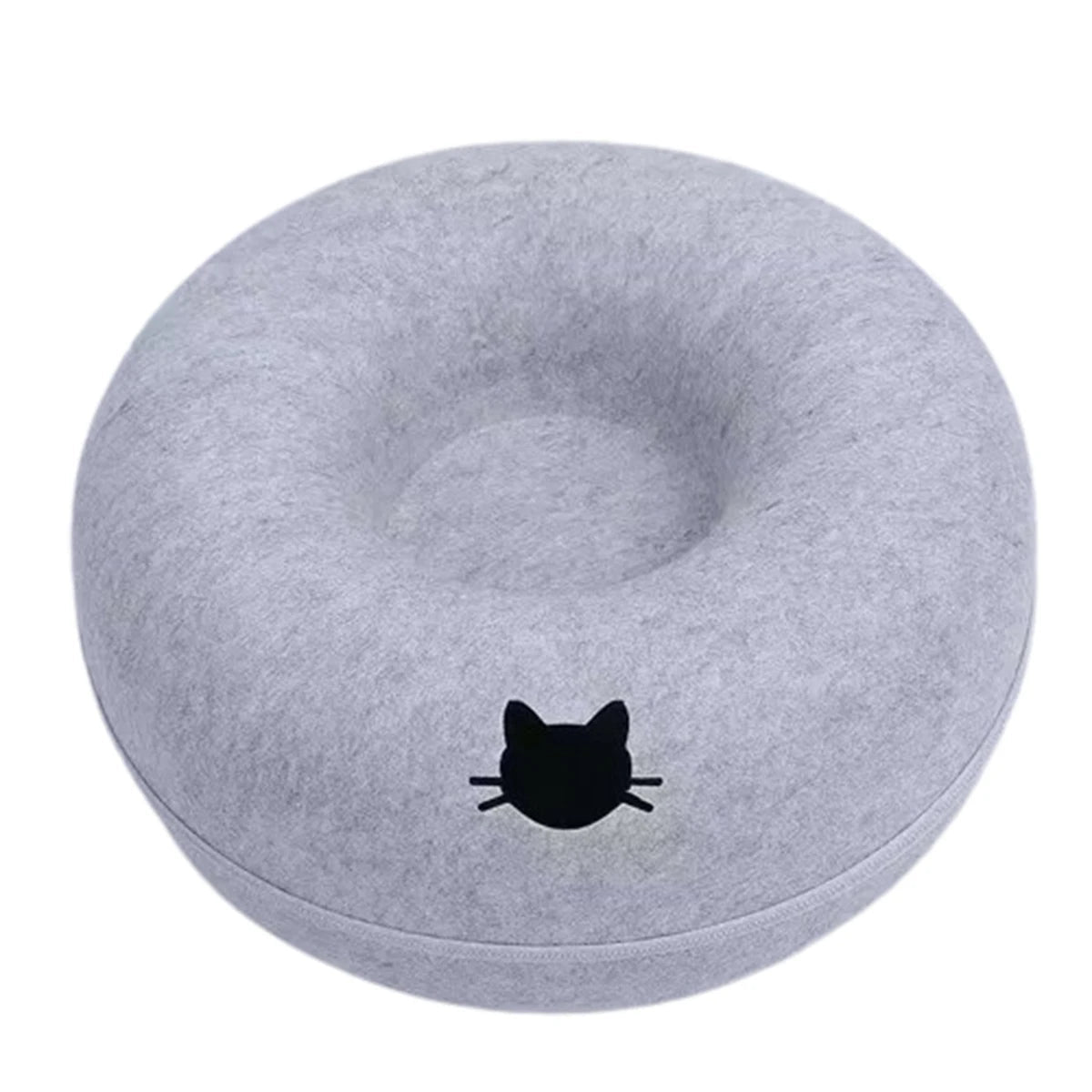 Donut kattenbed van vilt met ademgat - 2 - in - 1 tunnel voor katten en interactieve speeltjes - Hebbr