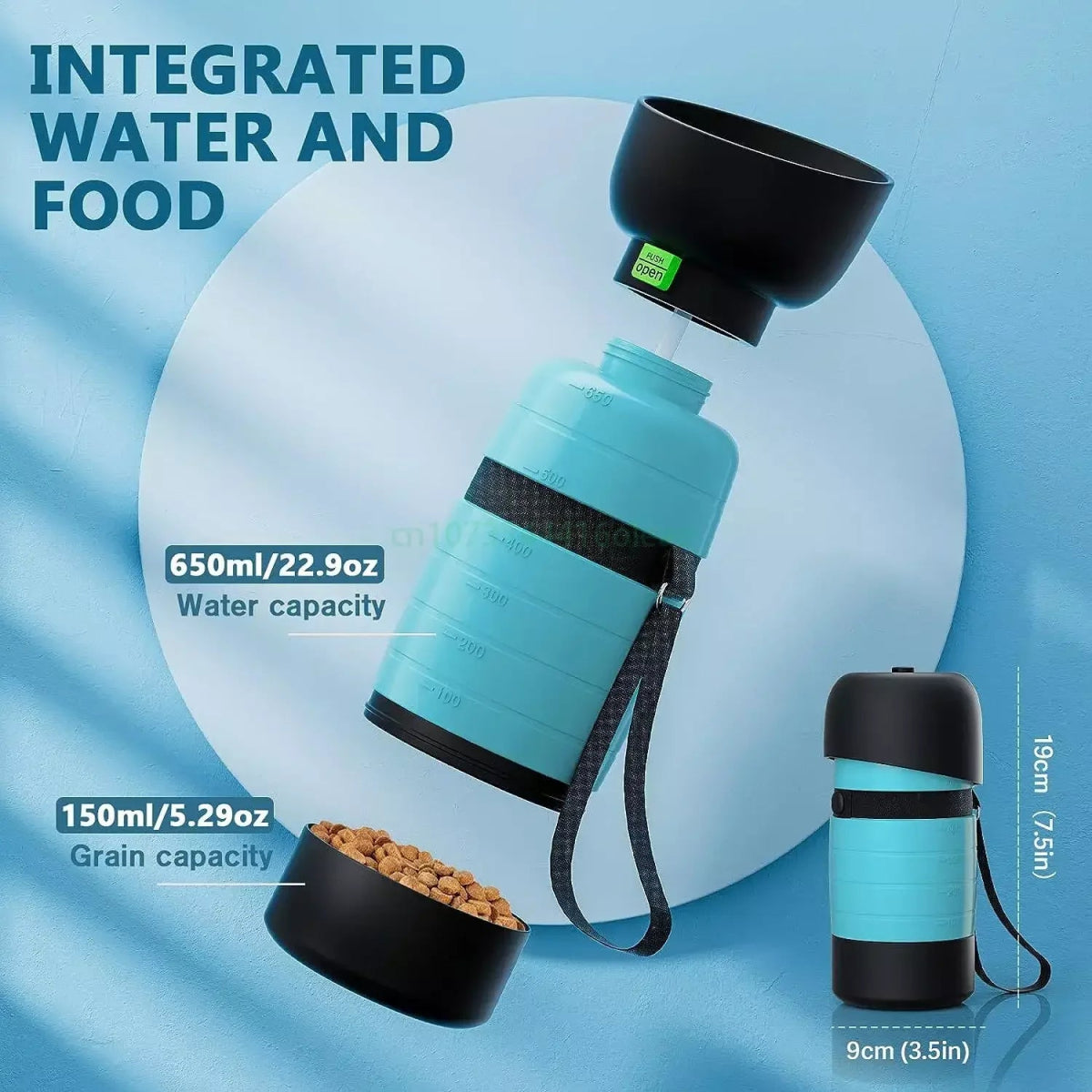 Draagbare Hondenwaterfles met Voedselcontainer en Opvouwbare Kom - 650ml Lichtgewicht en Lekvrij - Hebbr