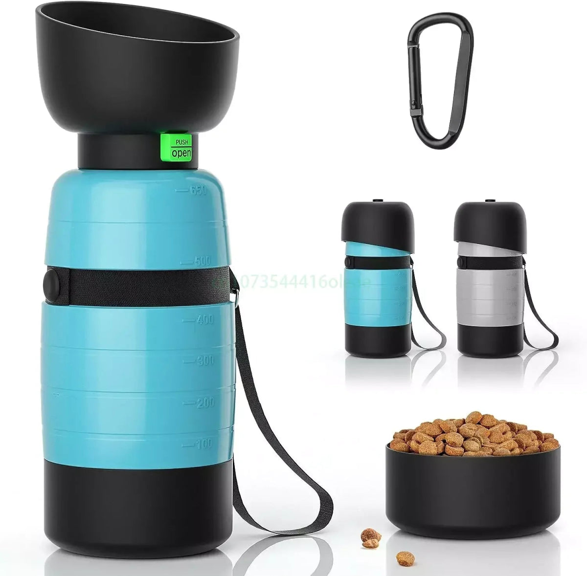 Draagbare Hondenwaterfles met Voedselcontainer en Opvouwbare Kom - 650ml Lichtgewicht en Lekvrij - Hebbr
