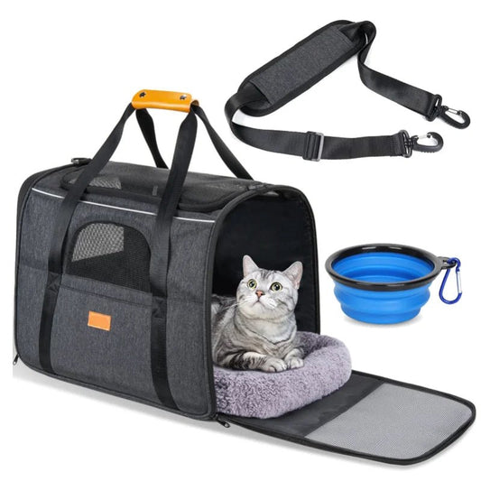 Draagbare Schoudertas Voor Huisdieren - Ademend Polyester, Opvouwbaar, Verstelbare Schouderriem, Geschikt Voor Katten Tot 5 Kg - Hebbr