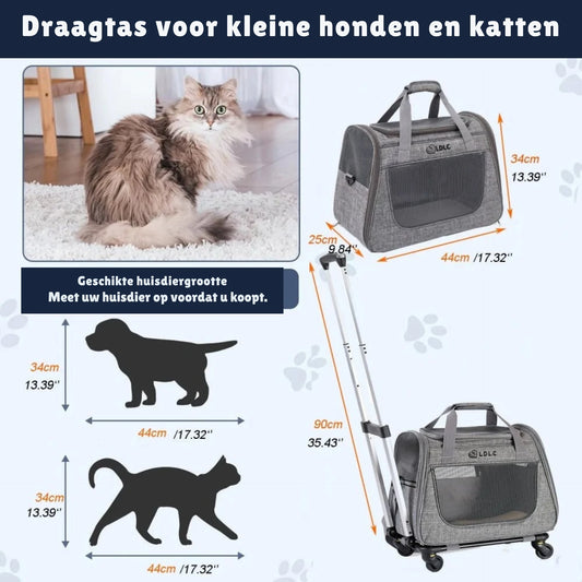 Draagbare Trolley voor Huisdieren - Lichtgewicht, Waterdicht & Ademend Gaas - Hebbr