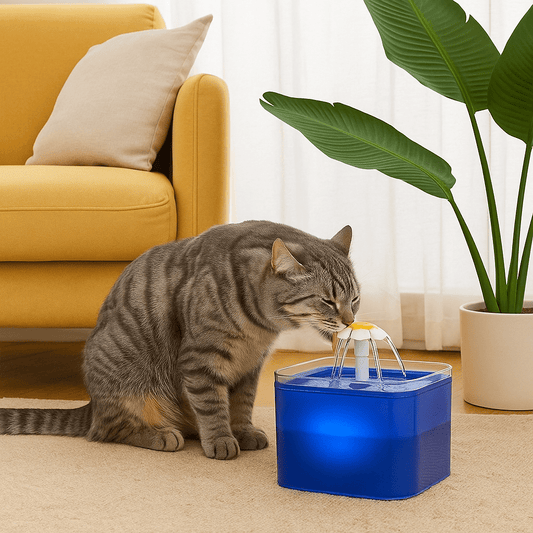 Drinkfontein voor katten en honden - 2L met LED - verlichting en 4 - laags filtersysteem - Hebbr