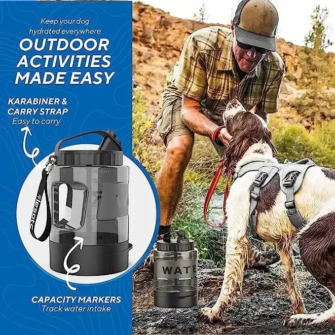 Grote 2.2L Hondenwaterfles met Geïntegreerde Drinkbak - Draagbare Waterdispenser voor Honden - Hebbr