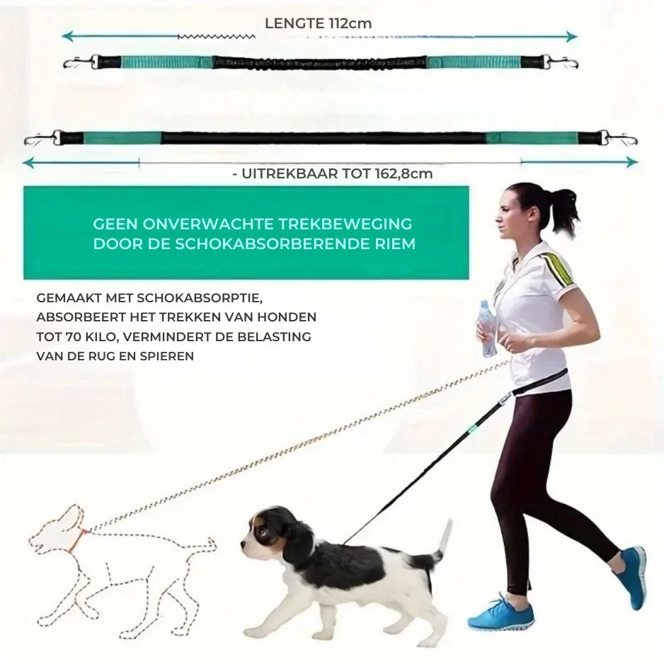 Handsfree Hondenriem Set - Reflecterend, Schokabsorberend en Duurzaam voor Middelgrote Honden - Hebbr