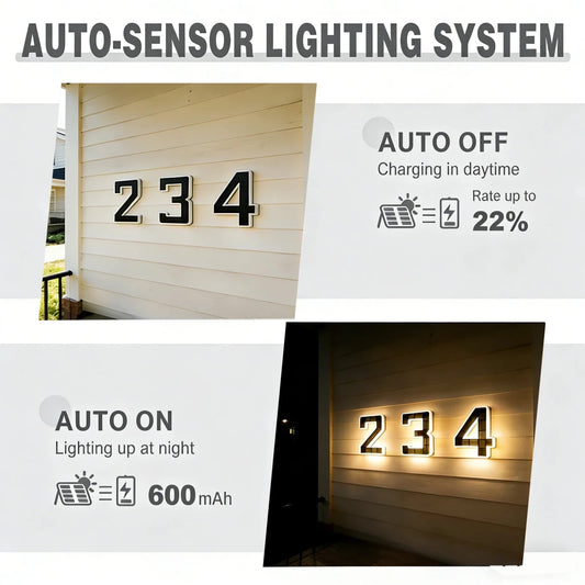 Helio Huisnummerbord | Zonne-Energie, LED met Lichtsensor - Hebbr