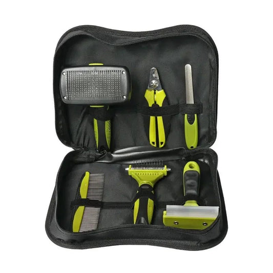 Hond en Kat Grooming Set 6 - in - 1 – Inclusief Kammen en Nagelverzorging Groen/Zwart - Hebbr