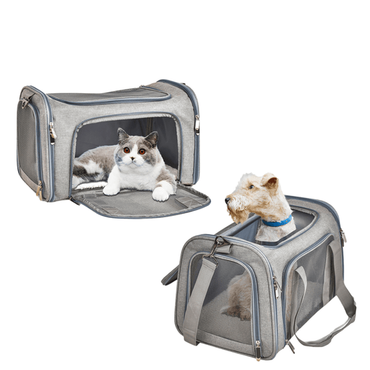Honden reistas 30×30×40 cm Ademend – Vliegtuig Goedgekeurd Grijs - Hebbr