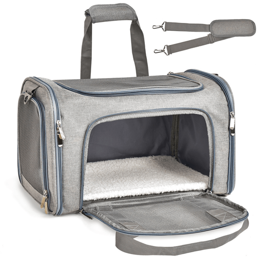 Honden reistas 30×30×40 cm Ademend – Vliegtuig Goedgekeurd Grijs - Hebbr