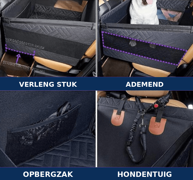 Hondenautostoel met stevige bodem en comfortabele bekleding - Donkergrijs, 55x50x30 cm - Hebbr