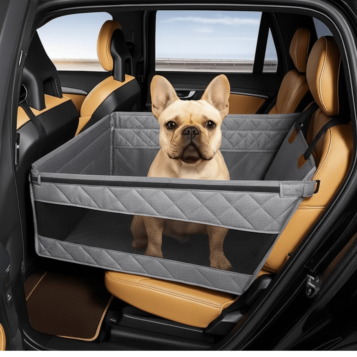 Hondenautostoel met stevige bodem en comfortabele bekleding - Donkergrijs - Zwart - Hebbr