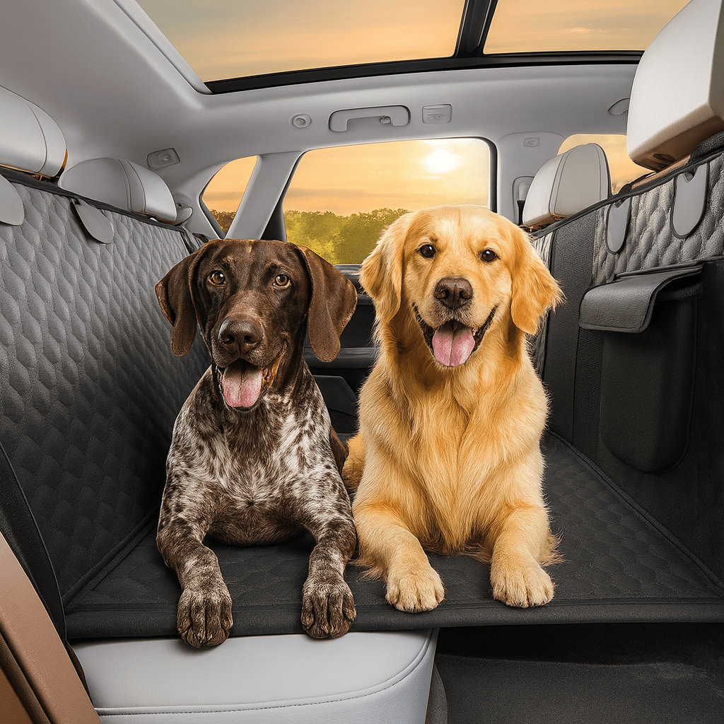 Hondendeken voor in de auto met harde bodemverlenger - zwart - machine wasbaar - geschikt achterbank en kofferbak - Hebbr