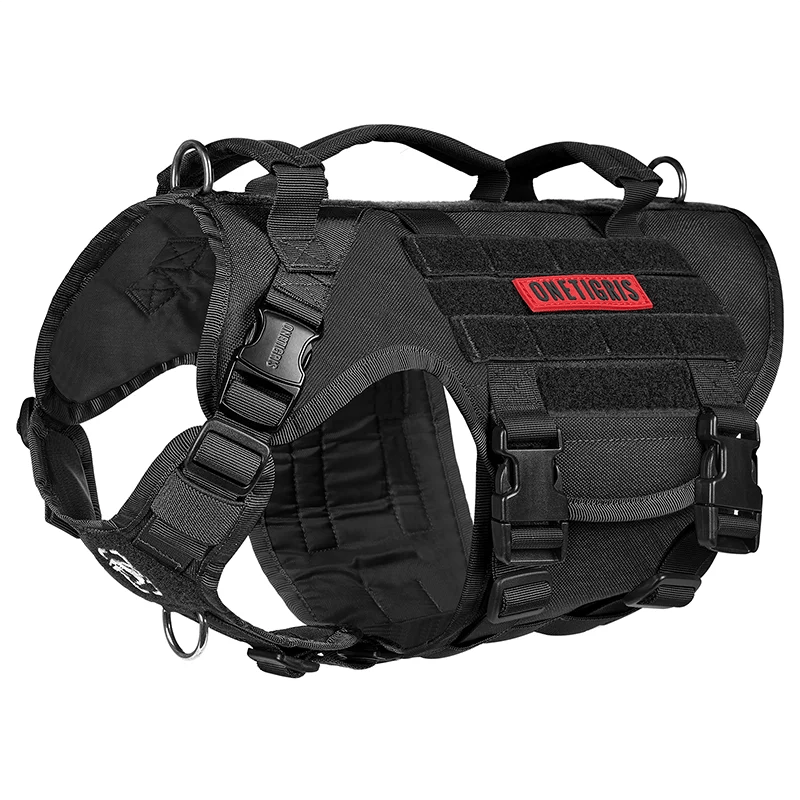 Hondentuig M 1000D Nylon – Zonder Trekkracht, Drie Handgrepen Zwart - Hebbr