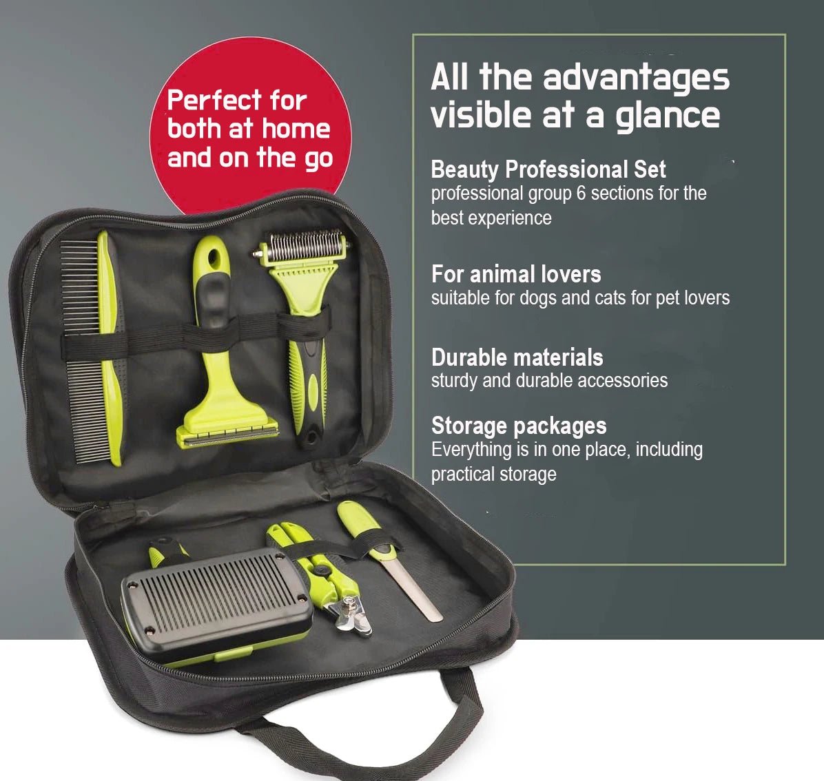 Hondenverzorgingsset 6 - delig – Professionele Borstels en Nagelknipper Groen/Zwart - Hebbr
