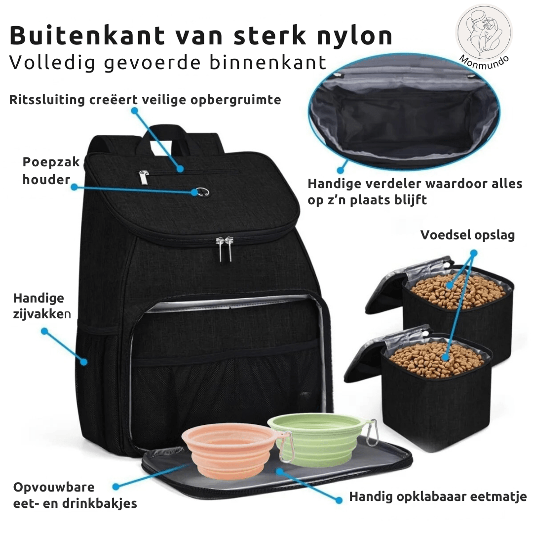 Hondereistas voor Zorgeloos Reizen met je Hond – Waterdicht, Ruime Opbergruimte & Eetmatje - Hebbr