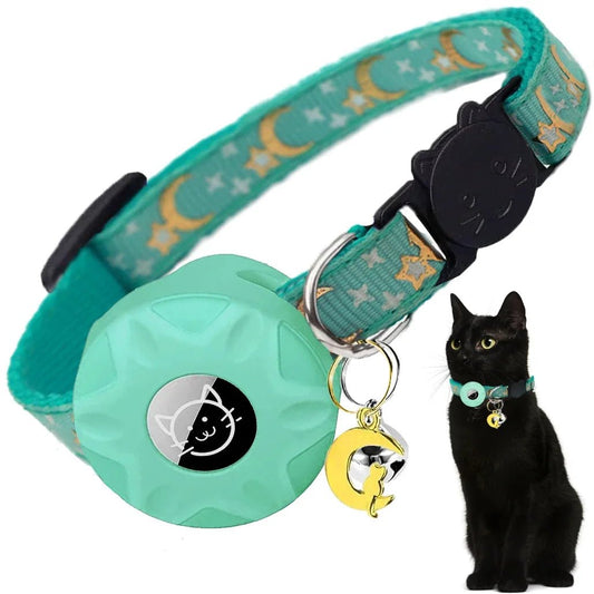 Kattenhalsband met reflecterende strip en elastische AirTag houder - Verstelbaar van 20 tot 33 cm - Hebbr