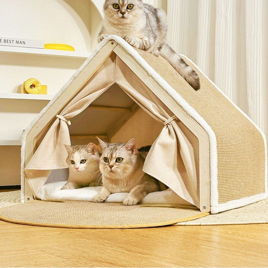 Kattenhuis met Sisal Krabdak S/M/L Hout – Comfortabel en Veilig voor Katten - Hebbr