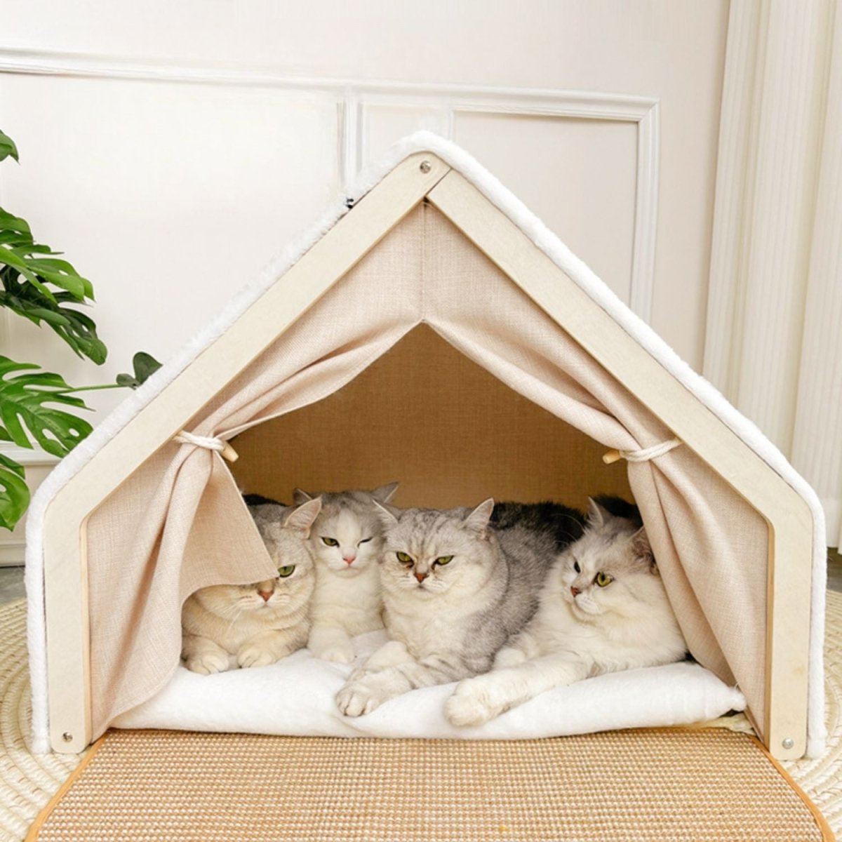 Kattenhuis met Sisal Krabdak S/M/L Hout – Comfortabel en Veilig voor Katten - Hebbr