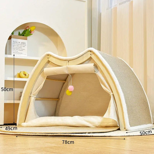 Kattenhuis met Sisal Krabdak S/M/L Hout – Comfortabel en Veilig voor Katten - Hebbr