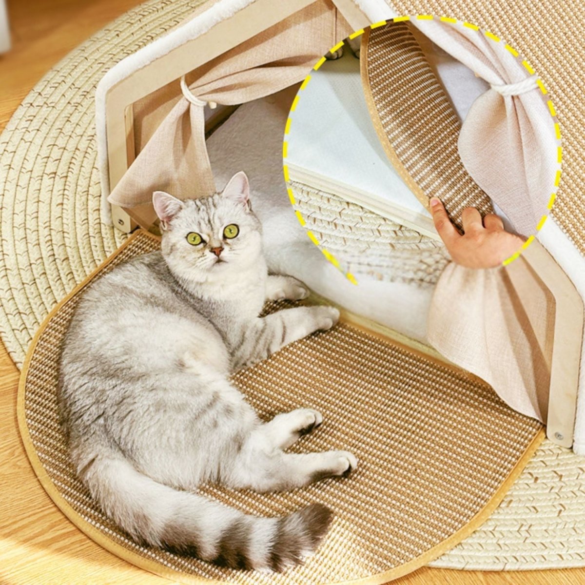 Kattenhuis met Sisal Krabdak S/M/L Hout – Comfortabel en Veilig voor Katten - Hebbr