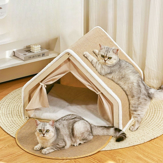 Kattenhuis met Sisal Krabdak S/M/L Hout – Comfortabel en Veilig voor Katten - Hebbr