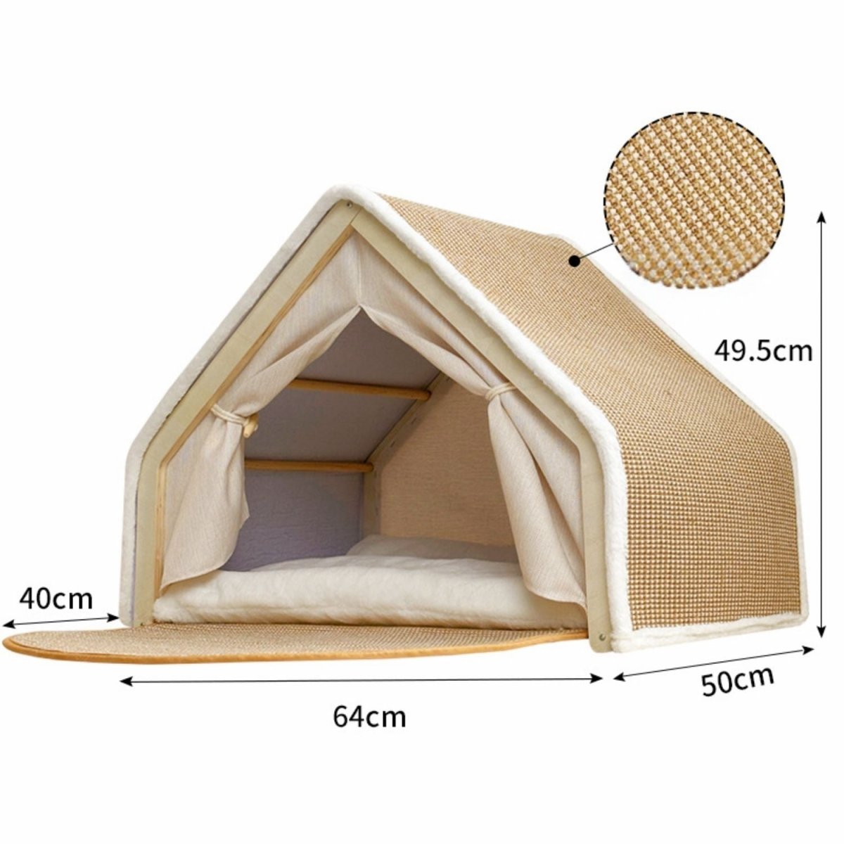 Kattenhuis met Sisal Krabdak S/M/L Hout – Comfortabel en Veilig voor Katten - Hebbr
