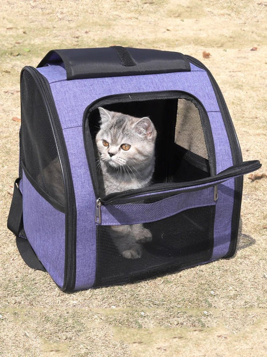 Kattenrugzak 30×25×40 cm – Lichtgewicht Ademend Gaas voor Huisdieren Zwart - Hebbr