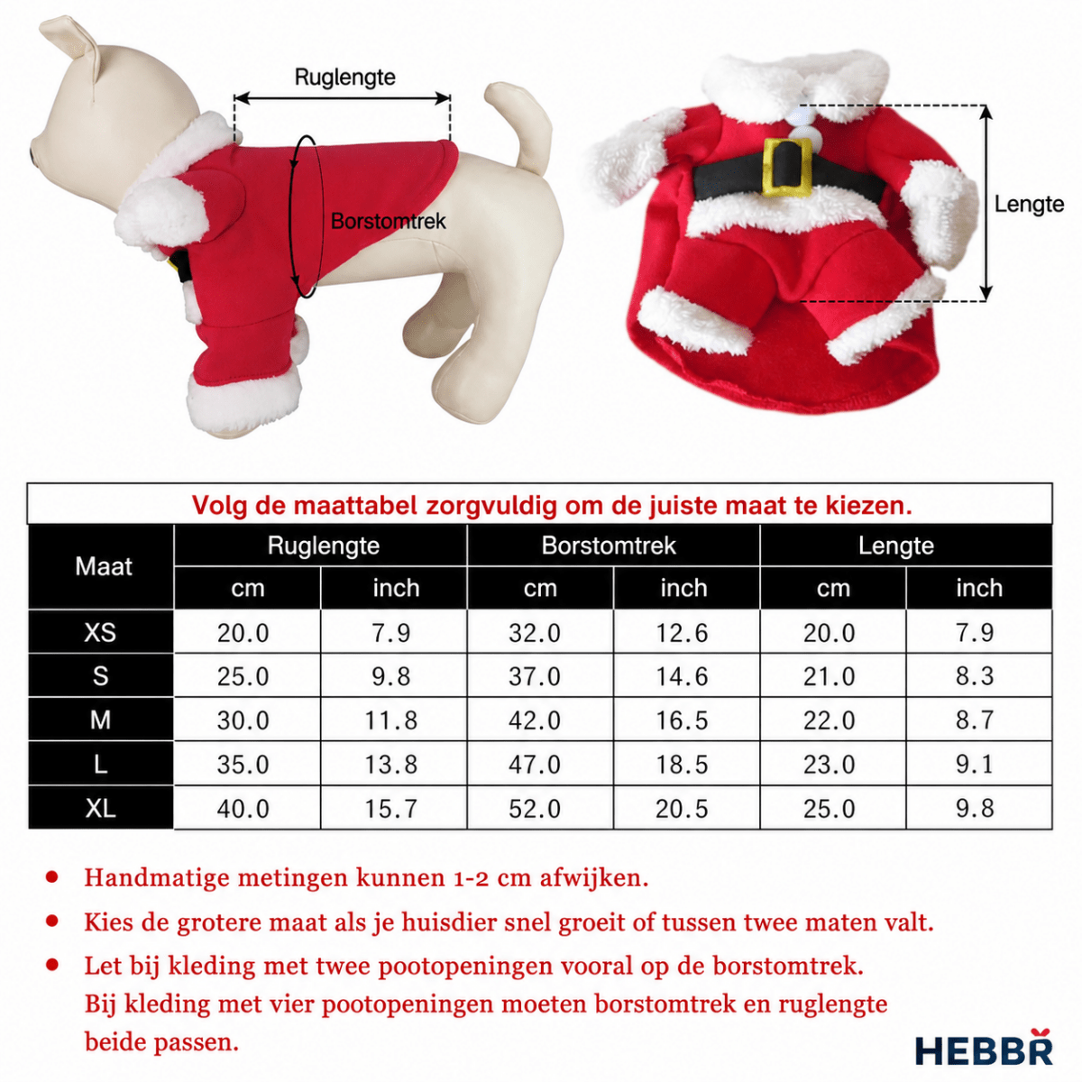 Kerstman Hondenkostuum - Hebbr