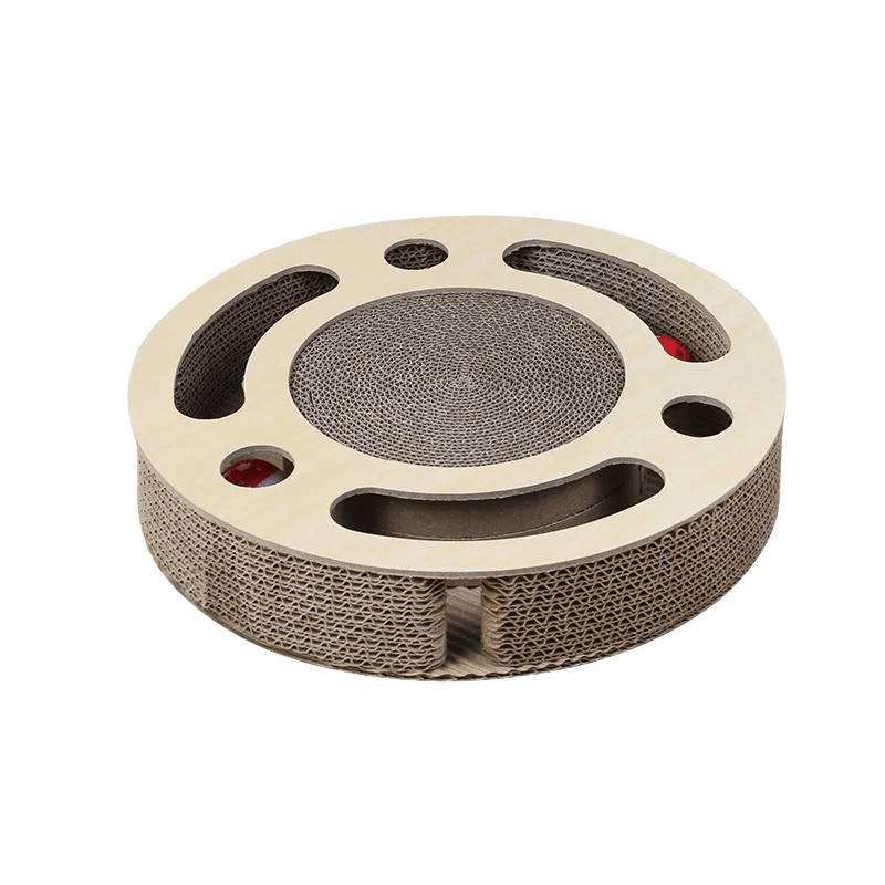 KratzKreis 2 - in - 1 Krabpaal met Ballenbaan - Interactief Speelgoed voor Katten - Hebbr