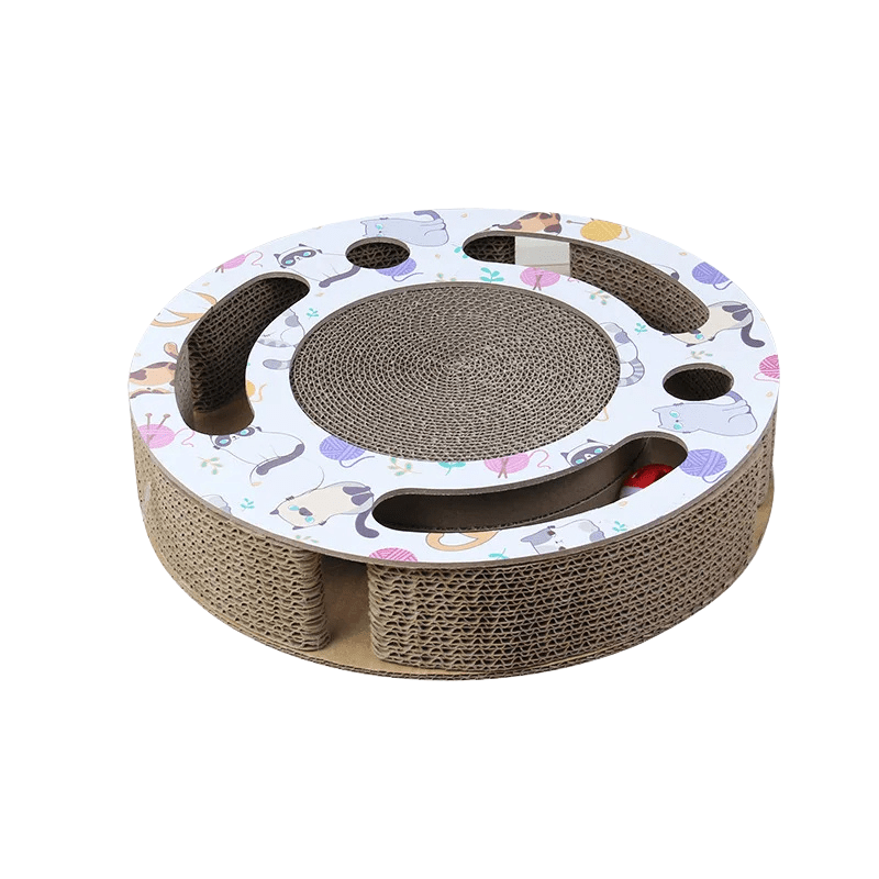 KratzKreis 2 - in - 1 Krabpaal met Ballenbaan - Interactief Speelgoed voor Katten - Hebbr