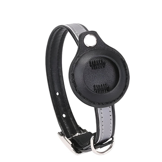 Leren Hondenhalsband met AirTag Houder - Verstelbaar en Reflecterend voor Katten en Kleine Honden - Hebbr