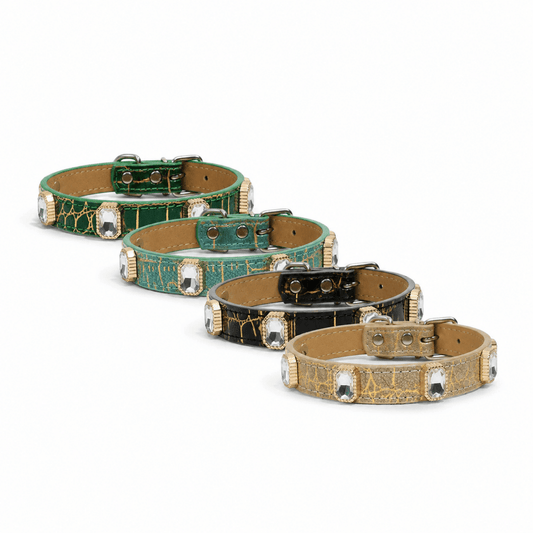 Liora Hondenhalsband | Verstelbaar PU Leer, Krokodillenprint voor Kleine en Middelgrote Honden - Hebbr