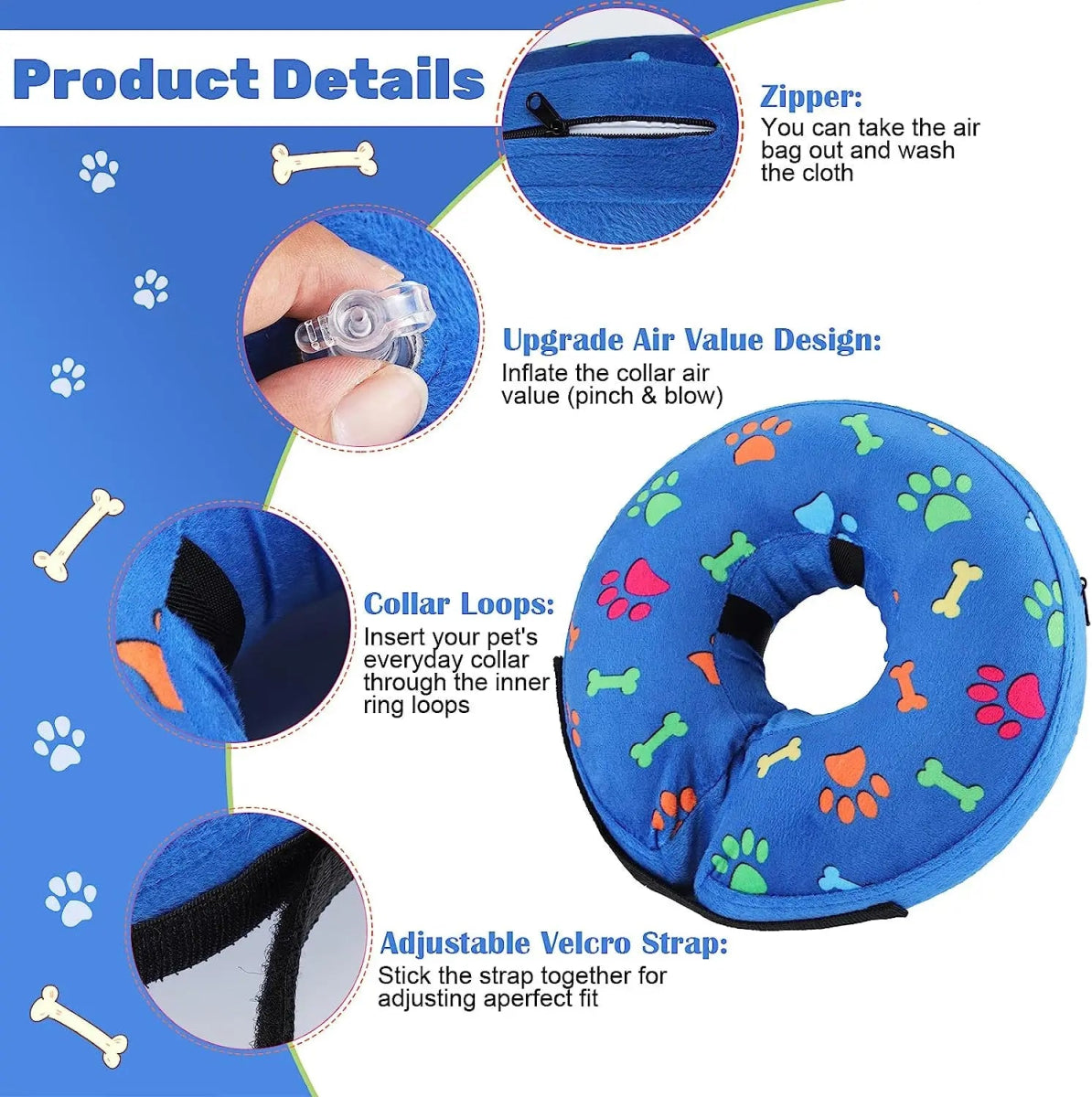 Opblaasbare Herstelhalsband voor Honden en Katten – Verstelbaar en Wasbaar - Hebbr