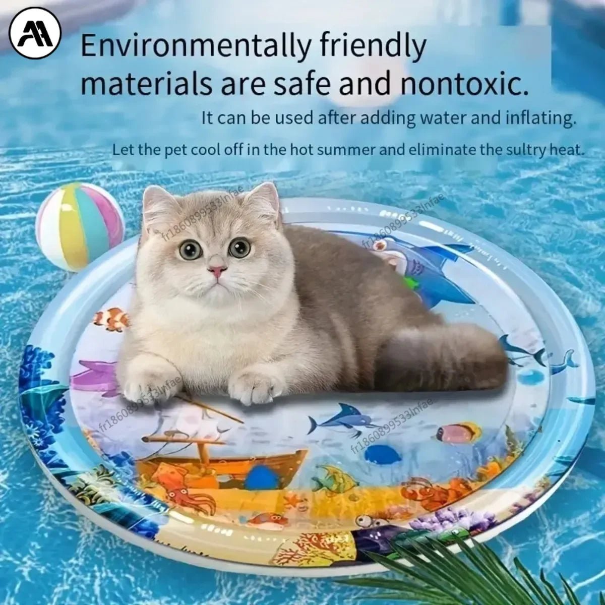 Opblaasbare Watermat voor Huisdieren - Koelmat voor Katten en Honden, Duurzaam PVC, Voor Binnen en Buiten - Hebbr