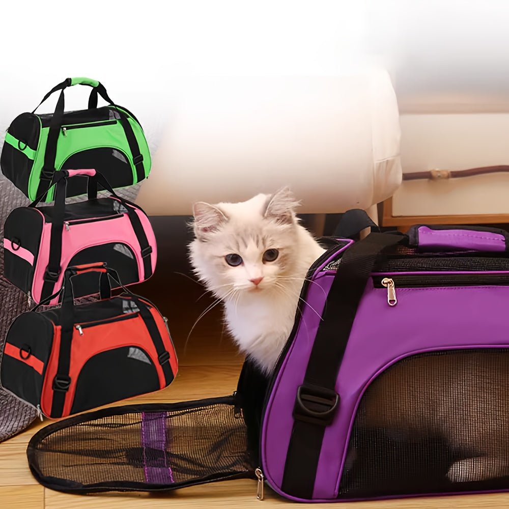 Opvouwbare kattenreistas met ademend mesh, zachte binnenvoering en verstelbare schouderriem - Hebbr