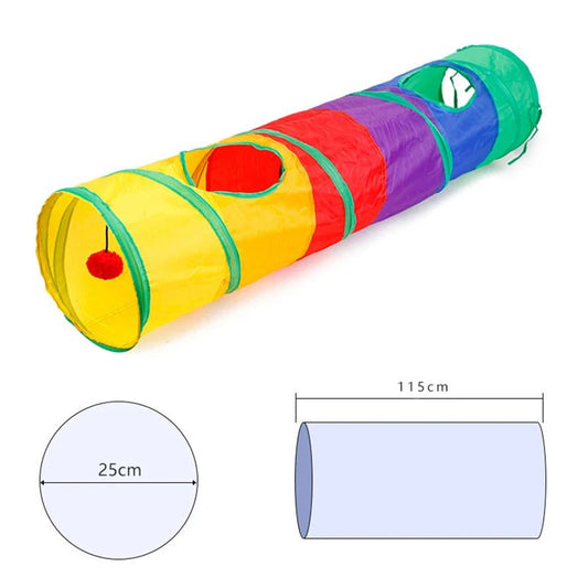 Opvouwbare Kattentunnel van Scheurbestendig Polyester - 115 x 25 cm, Meerkleurig met Kijkgaten en Speelaccessoires - Hebbr