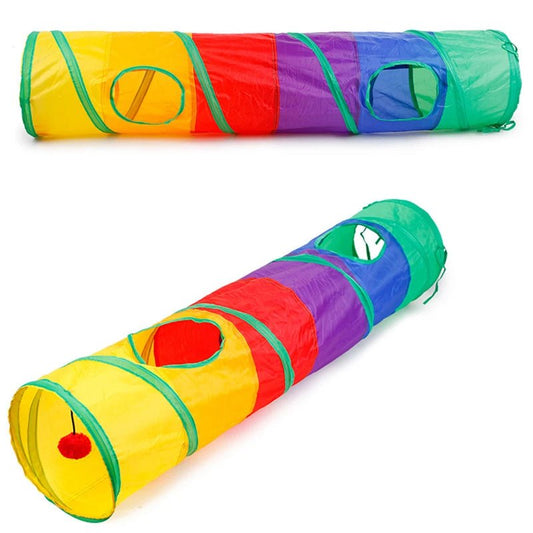 Opvouwbare Kattentunnel van Scheurbestendig Polyester - 115 x 25 cm, Meerkleurig met Kijkgaten en Speelaccessoires - Hebbr