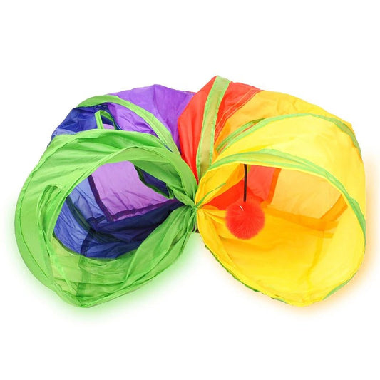 Opvouwbare Kattentunnel van Scheurbestendig Polyester - 115 x 25 cm, Meerkleurig met Kijkgaten en Speelaccessoires - Hebbr