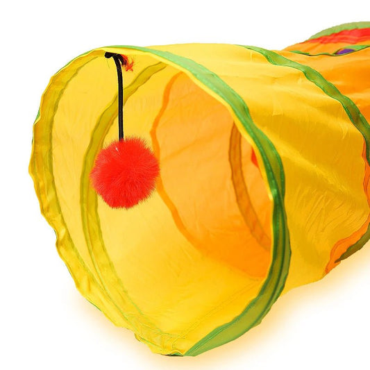 Opvouwbare Kattentunnel van Scheurbestendig Polyester - 115 x 25 cm, Meerkleurig met Kijkgaten en Speelaccessoires - Hebbr