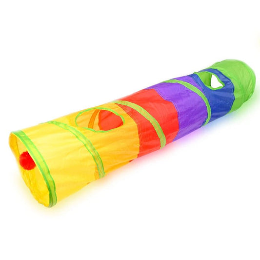 Opvouwbare Kattentunnel van Scheurbestendig Polyester - 115 x 25 cm, Meerkleurig met Kijkgaten en Speelaccessoires - Hebbr