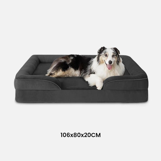 Orthopedisch hondenbed 100×70 cm Traagschuim – Gewrichtsondersteuning Grijs - Hebbr