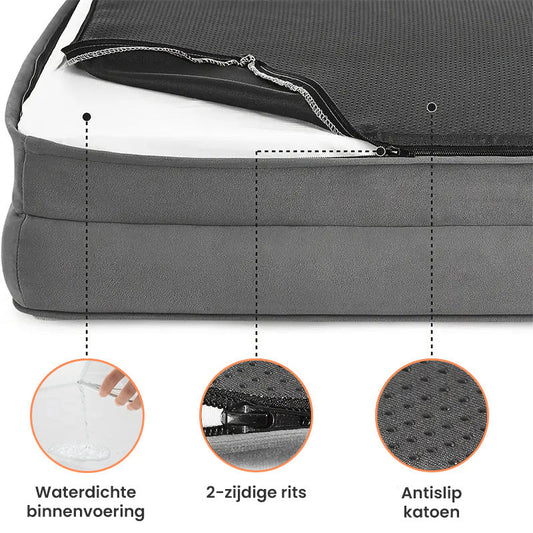 Orthopedisch hondenbed 100×70 cm Traagschuim – Gewrichtsondersteuning Grijs - Hebbr