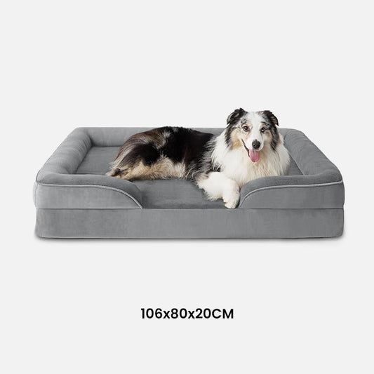 Orthopedisch hondenbed 100×70 cm Traagschuim – Gewrichtsondersteuning Grijs - Hebbr