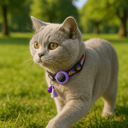 Reflecterende Kattenhalsband met AirTag Houder - Verstelbaar van 22 tot 35 cm, Nylon, Meerdere Kleuren - Hebbr