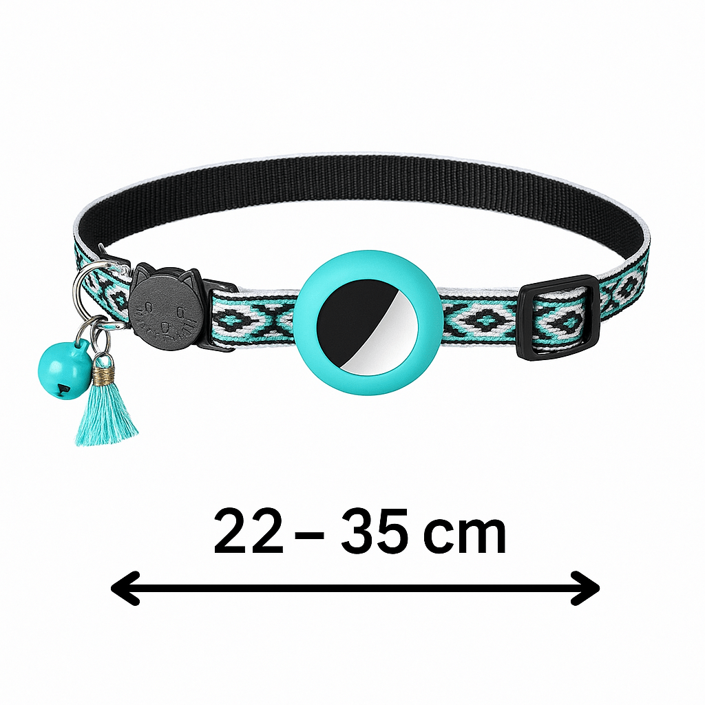 Reflecterende Kattenhalsband met AirTag Houder - Verstelbaar van 22 tot 35 cm, Nylon, Meerdere Kleuren - Hebbr